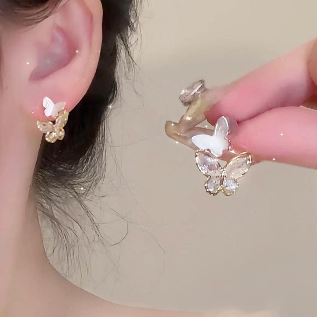2025 Trendy Korean Micro-Inlaid Zircon Bow Earrings with S925 Silver Needle and Pearl for Women
