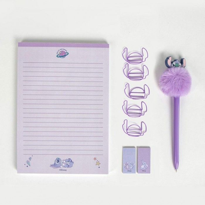 Set De Papeterie - CERDÁ - Stitch - 15 X 21 X 3,5 Cm - Couleur Violet - Licence Officielle