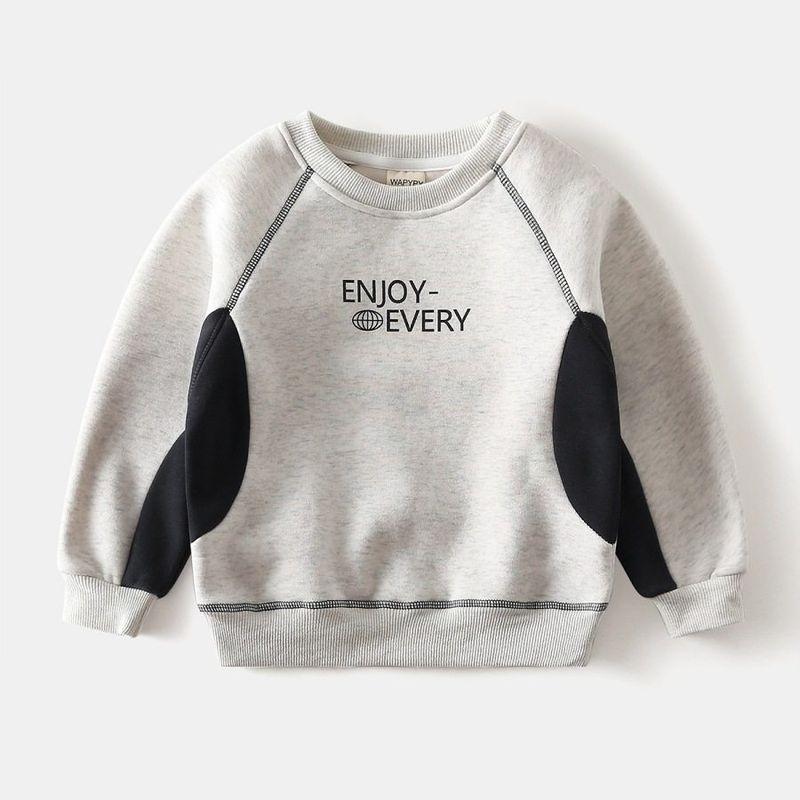Autumn and Winter Children's Clothing Boys' Color Matching Thickened Hoodie Children's Fleece-Lined O-neck Pullover Top Baby Boys' Clothes