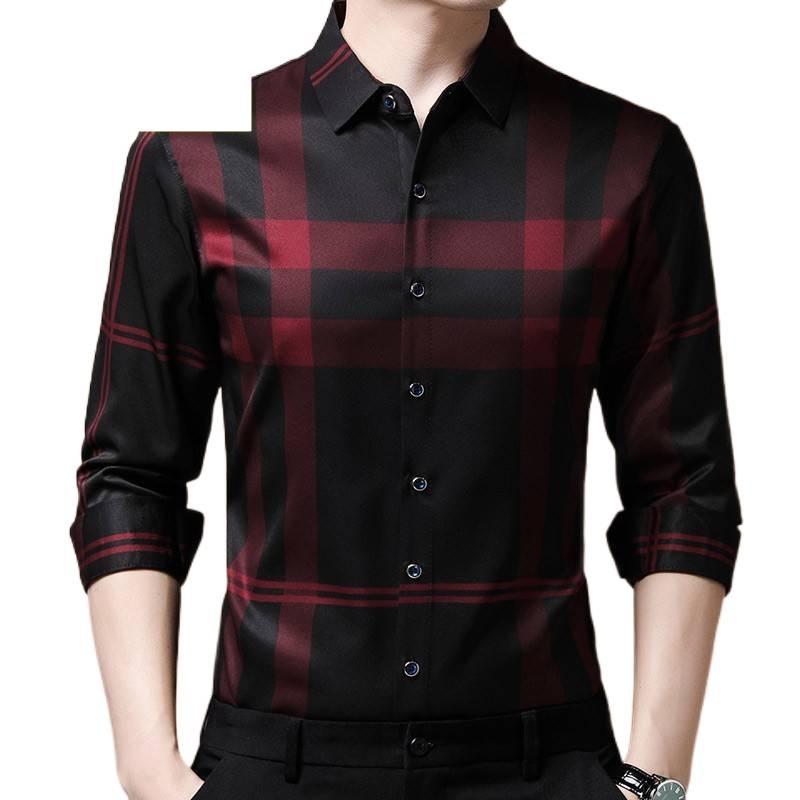 Hengyuanxiang Men's Autumn Plaid Long Sleeve Iron-Free Casual Shirt