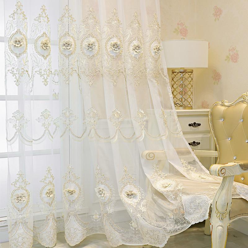 Modern Luxury Embroidered Gauze Curtains with Floral Lace Pattern, Grommet Top for Living Room & Bedroom