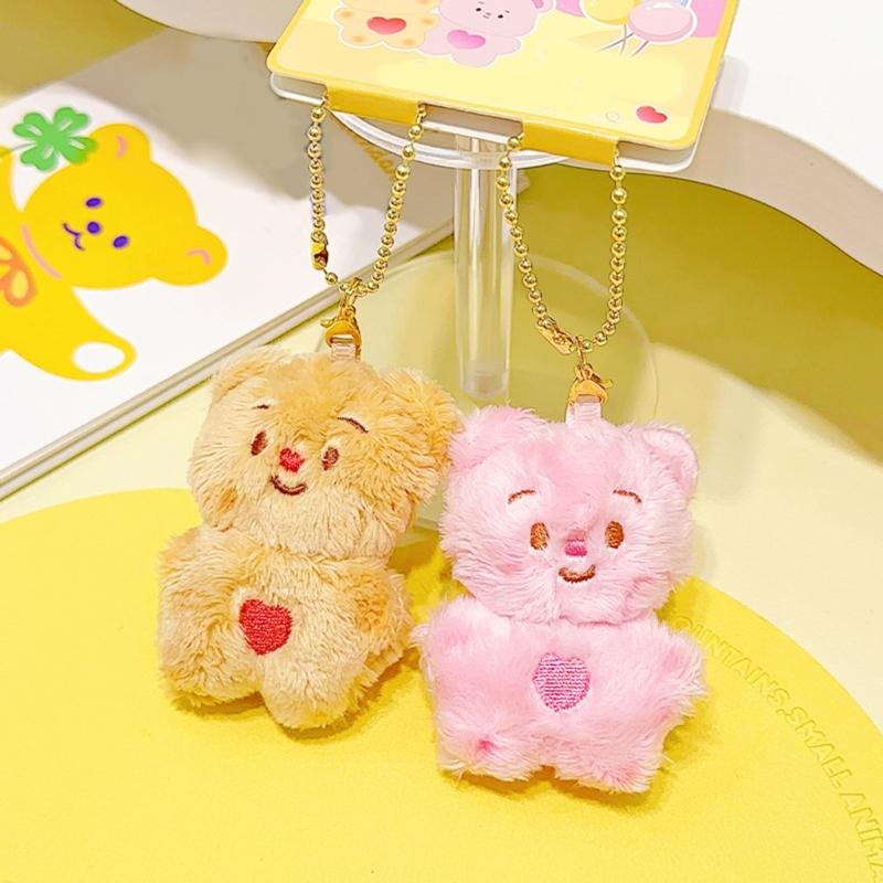 Lovely Butter Bear Couple Keychain Plush Charm for Fashionable Lovers with Adjustable Chain Length Portable Jewelry