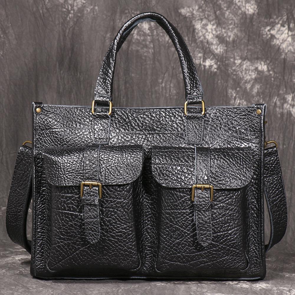 Men S Leather Laptop Bag Bison Leather Shoulder Crossbody Briefcase Large Capacity Business Travel