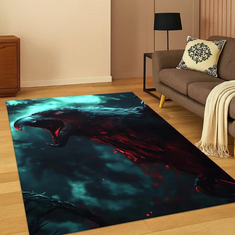 Crow Raven Viking Rug Living Room Sofa Decor Norse Mythology Carpet Bedroom Playroom Mat Non Slip Floor Cover Gothic