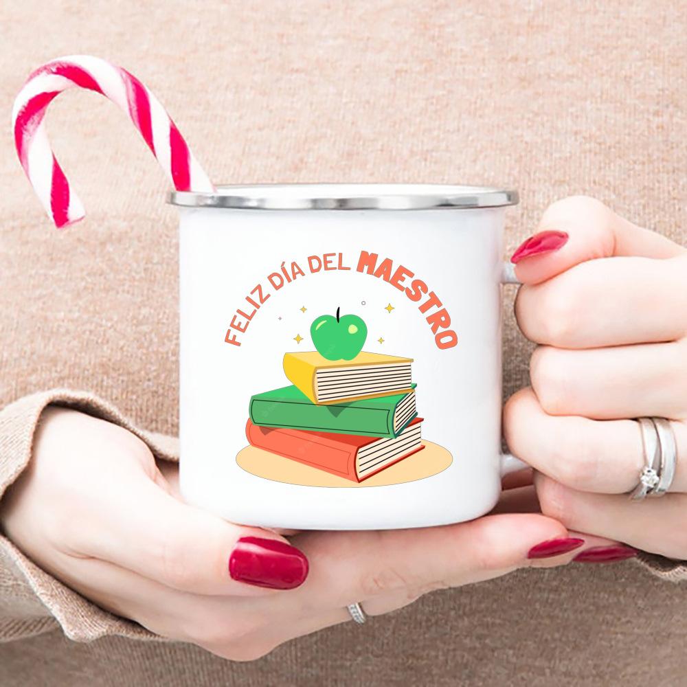 Happy Teachers' Day Best Original and Fun Teachers' Day Gifts Cup Drink Water Coffee Tea Mug White Enamel Printing Handled Cup