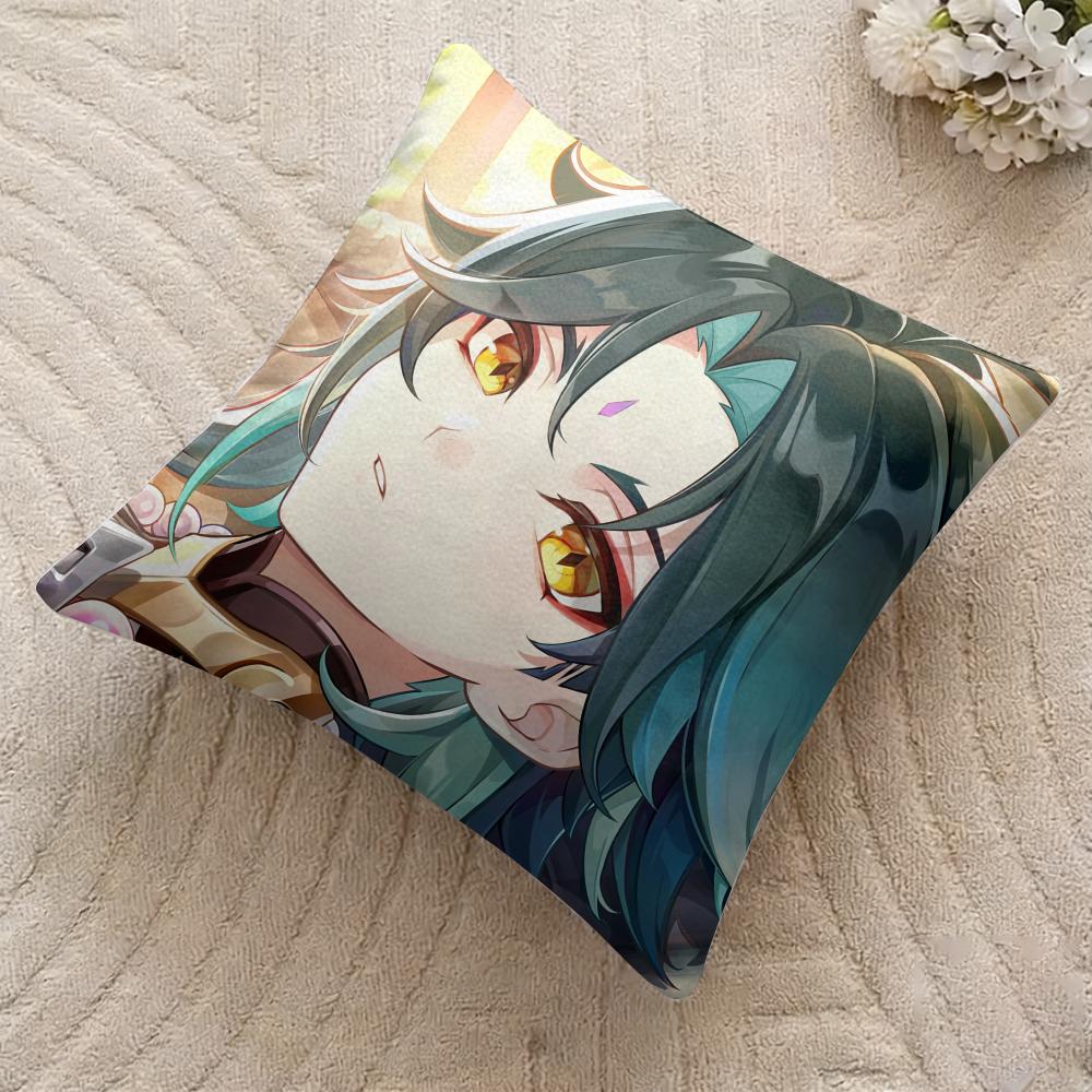 Xiao Genshin Impact Cute Cushion Cover Silky Short Plush Invisible Zipper Dustproof Sofa Pillow Case For Home Decor