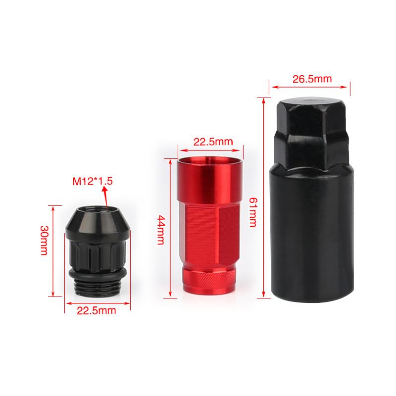 New Racing 20Pcs Set Composite Nut Anti Theft Alloy Aluminum Lock Wheel Lug Nut Bolt M12x1.5 M12x1.25