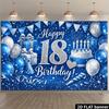 2D plane 18th birthday party backdrop fabric - blue  silver cake candles gift box hat decoration - durable polyester materialzyc
