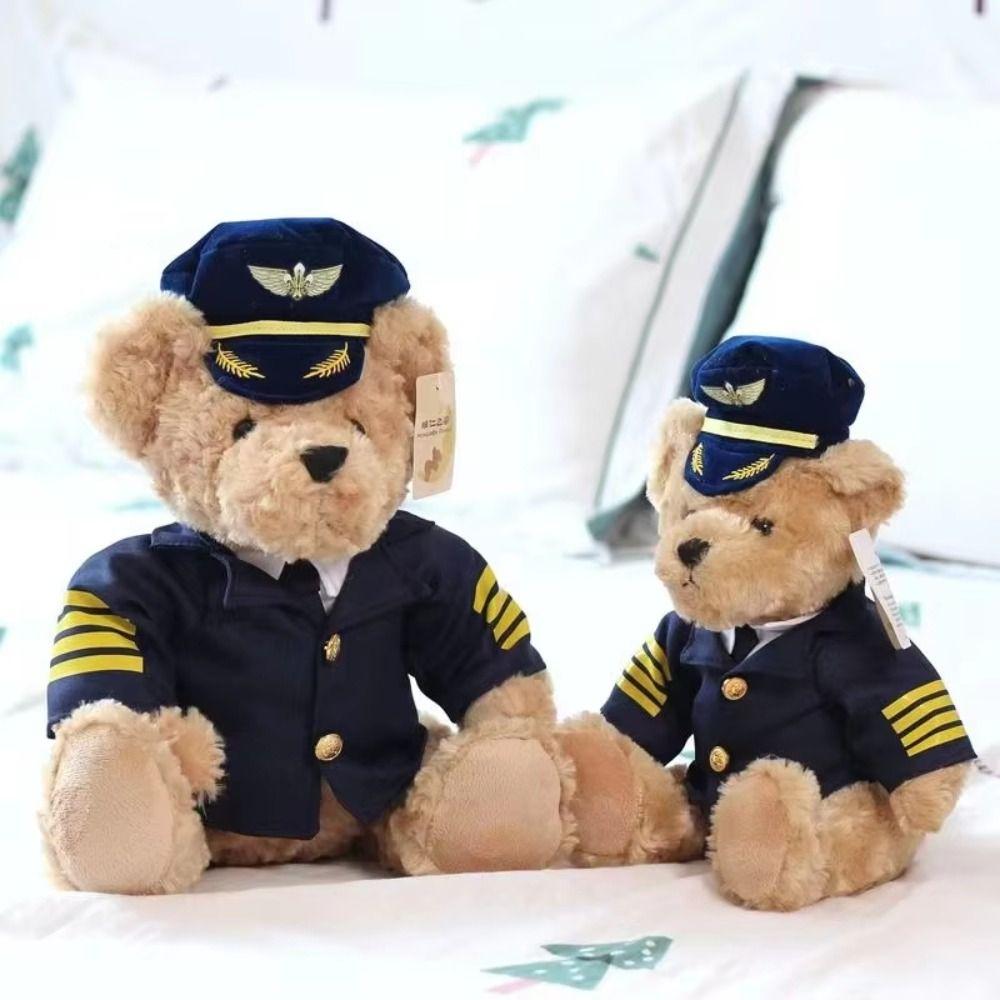 Bedroom Decor Pilot Bear Plush Toy Stuffed Animal Flight Attendant Doll Birthday Gift
