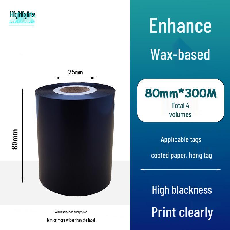 Hybrid Wax-Based Carbon Ribbon Roll for Printer Label Paper, Full Resin 80mm x 60m