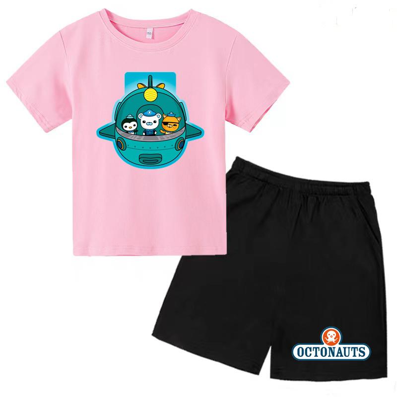 Kids Summer Cartoon Animated Print Set Summer Sports Set T-shirt + Shorts Charming 2-piece Outdoor Wear for Boys and Girls