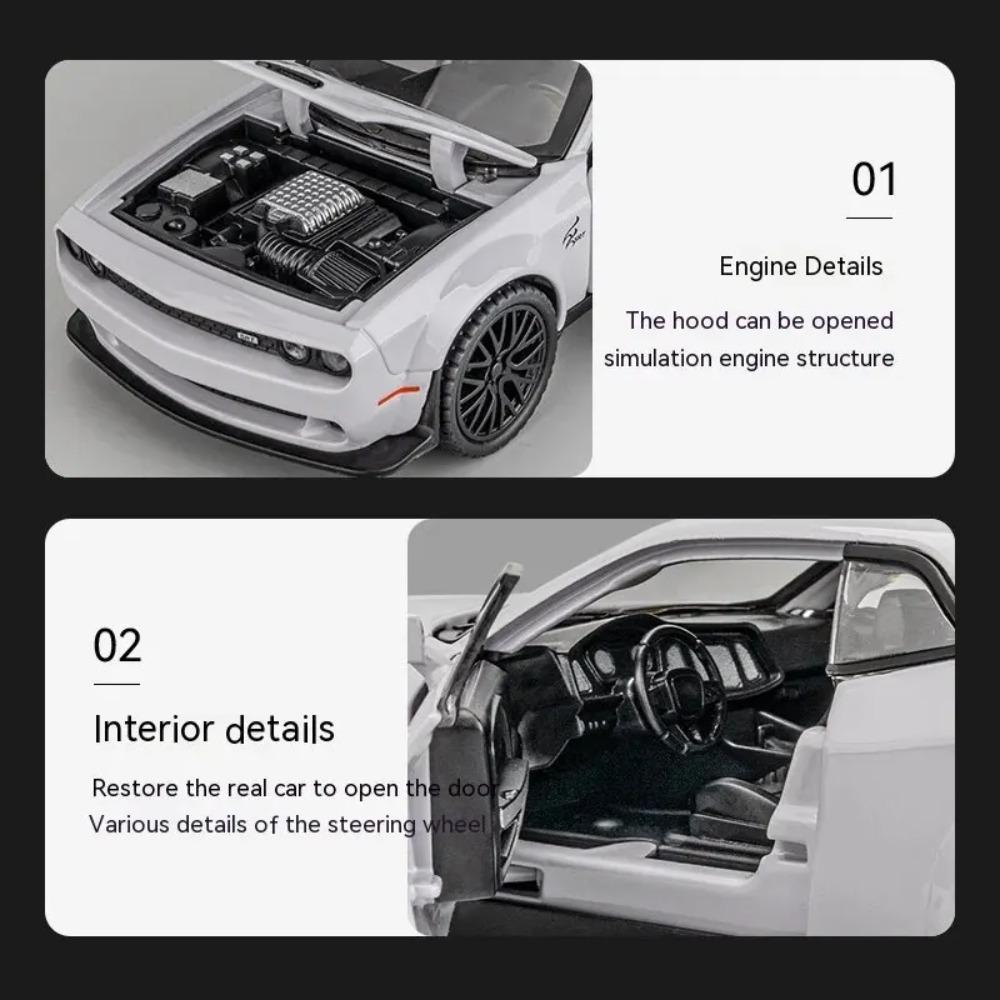 Hračka auto Dodge Challenger Hellcat pro 1: 32. Měřítko Kovové Odlévané Autíčka Hračka Stahovací Modelová Auta Hellcat se Zvukem a Světlem Hellc