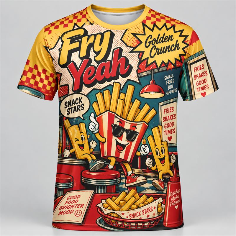 Funny Food Cartoon 3D Print T Shirt Men Women Fries Donut Boba Taco Pretzel Ice Cream Hot Dog Popcorn Cupcake Sushi Summer Tee