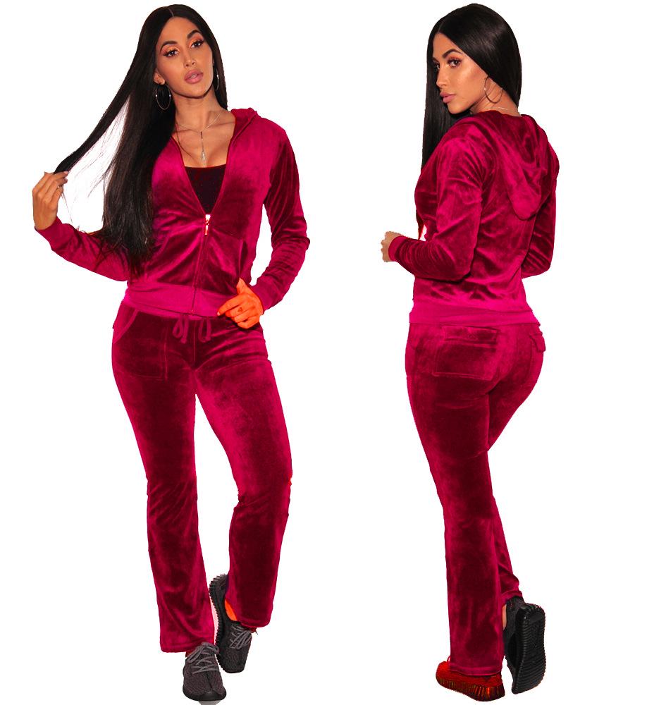 Buy Plus Size Women Velvet Tracksuit Long Sleeve Zipper Hooded Jacket