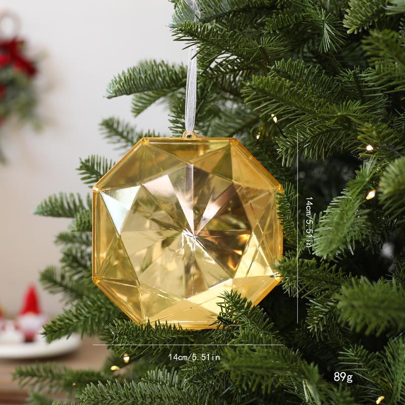 Plastic Christmas Tree Hanging Ornaments With Glitter Gem Accents In Square And Round Shapes For Festive Seasonal Decoration Use