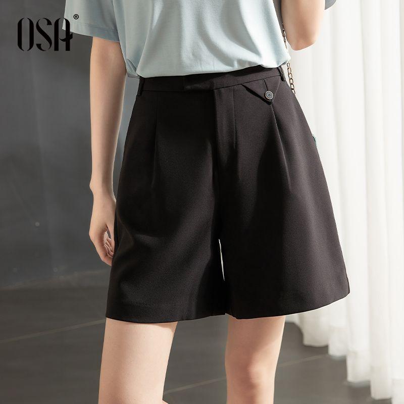 

OSA High Waist Summer Casual Straight Suit Shorts Black S