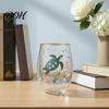 Sturdy Thickened Glassware Hummingbird Joy Tea Cup, Colorful Animal Tumbler, Floral Glass Decorative Flower Bird Cup Golden Rim, Artistic Water