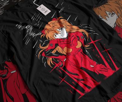 Asuka T-Shirt Neon Genenesis Evangelion Japanisches Waifu Mädchen Anime Shirt Alle Größen