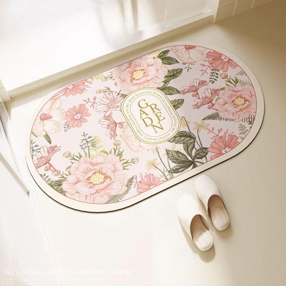 Elegant Bathroom Floor Mat Soft Flower Printing Absorbent Bath Carpet Machine Washable Quick Drying Anti Slip Door Mat