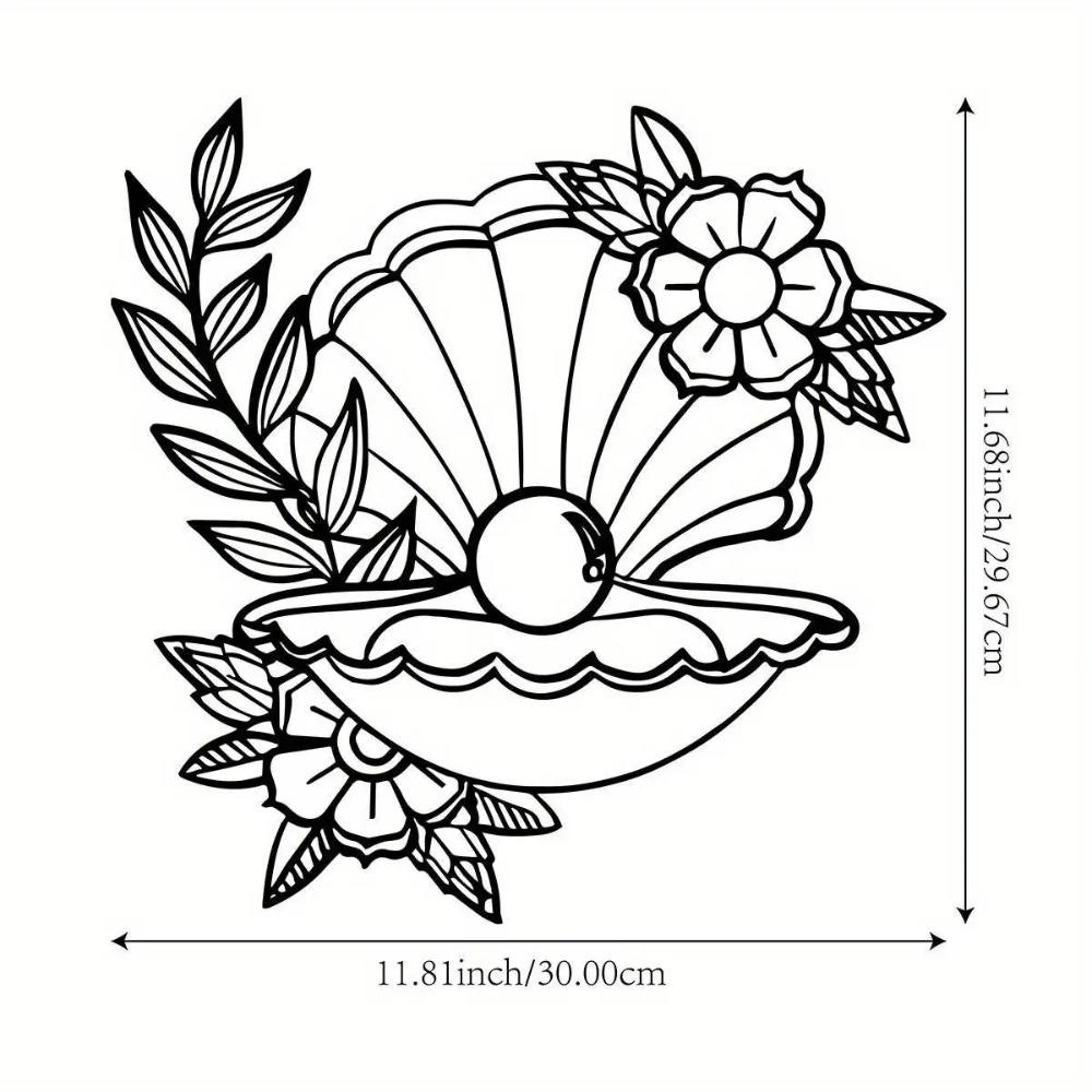 

Metal Shell Pearl Floral Leaf Wall Art for Indoor Outdoor Living Room Courtyard Balcony Decor 12in