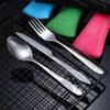 3pcs Set  Dinnerware Portable Printed Stainless Steel Spoon Fork Steak Knife Set Travel Cutlery Tableware with Bag