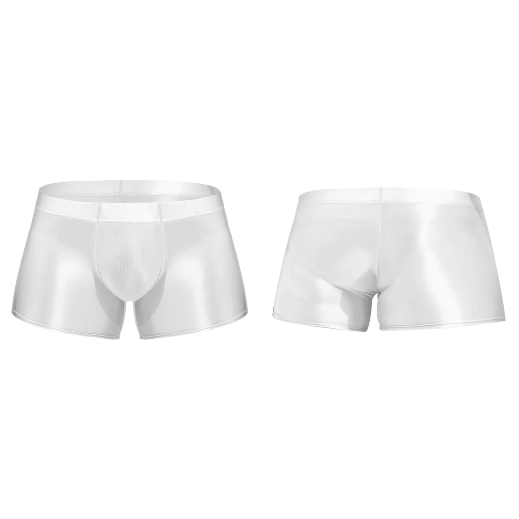Yunduantong-Adult Heren laagbouw glanzende boxershorts bodems badmode ondergoed laagbouw onderbroeken zwembroeken XL wit