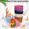 Kids Bike Basket Woven Imitation Rattan Bicycle Handlebar Basket Front Storage Basket for Kids Bike Scooter Toys Snacks Drinks