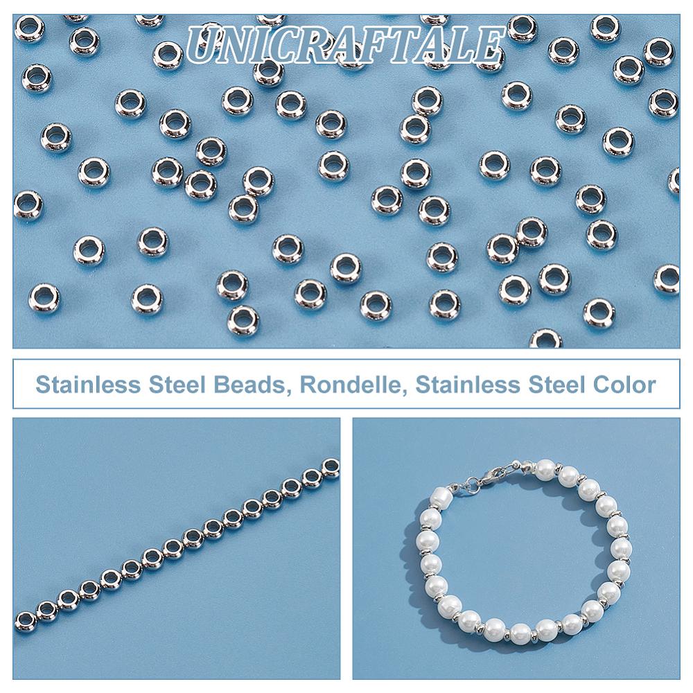 201 Stainless Steel Beads, Rondelle, Stainless Steel Color, 4x2mm, Hole: 2mm, 300pcs