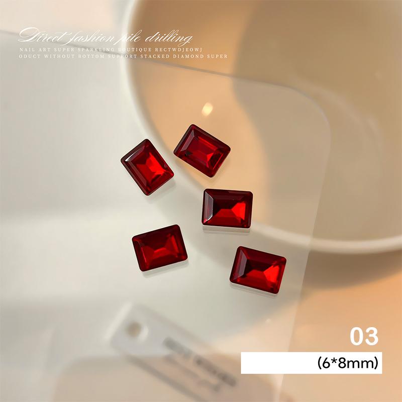 5 Pcs Red Nail Gems Pointed Bottom Rhinestones Multiple Shapes Nail Crystal Diamond Mixed Luxury Glass Rhinestones Charms Decor
