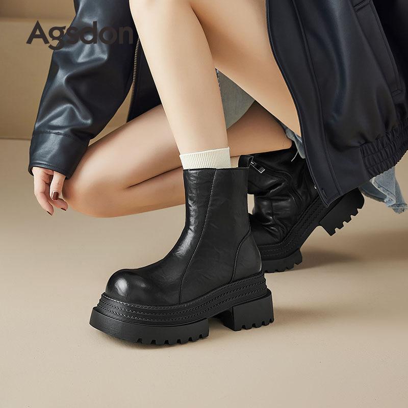 Augustine platform Martin boots new autumn and winter black thick heel medium tube short boots British style boots