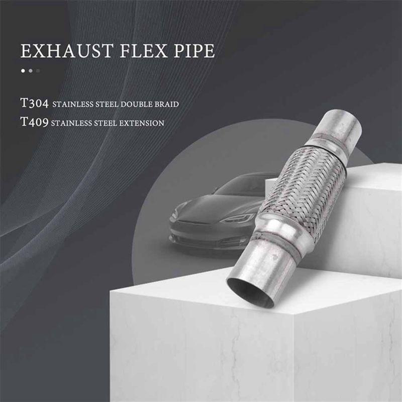 NEW-1 PCS Exhaust Flex Pipe Stainless Steel Double Braid Car Exhaust Flexible Joint Tube 2 X 6 Inch With Ends 10 Inch Long