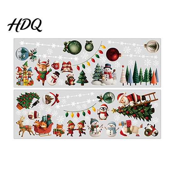 Removable Wall Stickers for Bedroom 2Pcs Christmas Static Window Cling Stickers PVC Snowman Penguin Decorative Glass Clings Living Room Bell