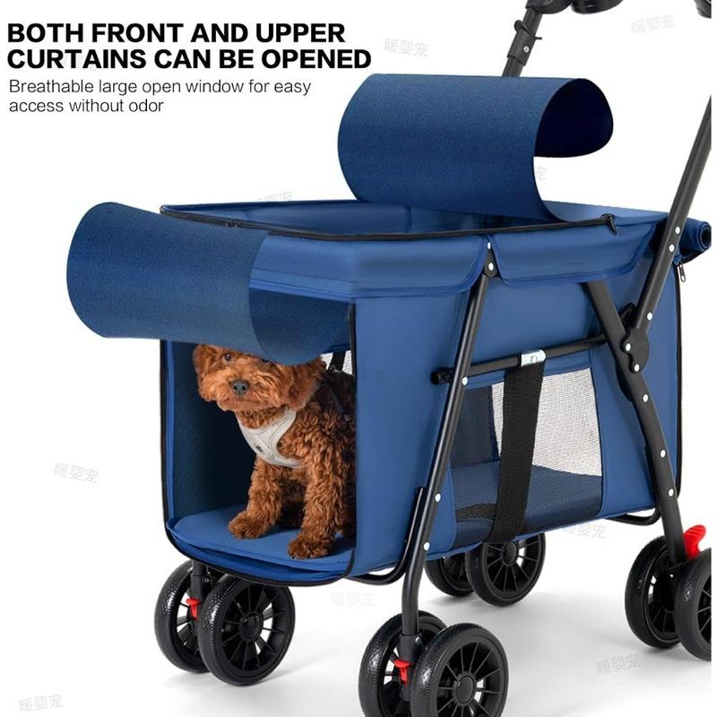 Outdoor Pet Stroller Breathable Strollers Foldable Cat Dog Stroller for Small Medium Large Pet 4 Wheel Shockproof Stroller