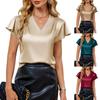 V-Ausschnitt Chiffonbluse Kurzarm Locker sitzendes Hemd