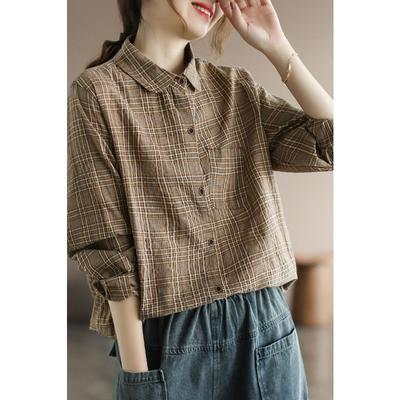 Kontrastfarbe Damen Revers Strickjacke Kariert Langarmshirt Retro Vielseitiges Mode Top