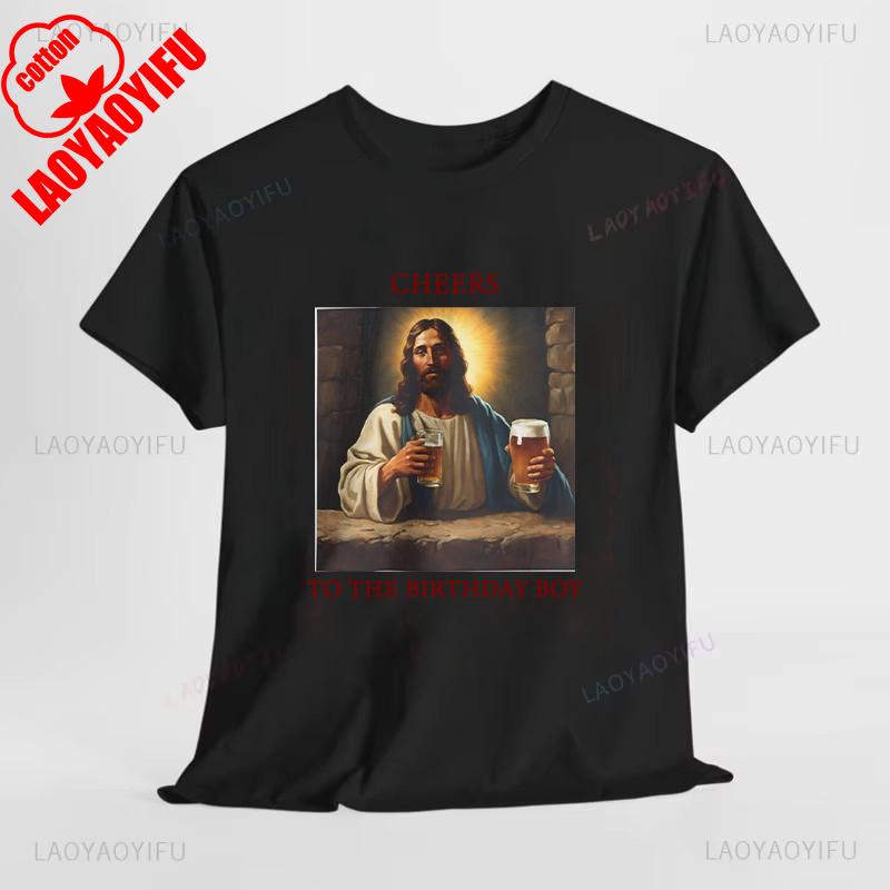 Alles Gute zum Geburtstag Jesus Prost auf das Geburtstagskind Bedrucktes T-Shirt Frau Mann Frohe Weihnachten Geschenk Hochwertige Baumwoll-T-Shirts Tops