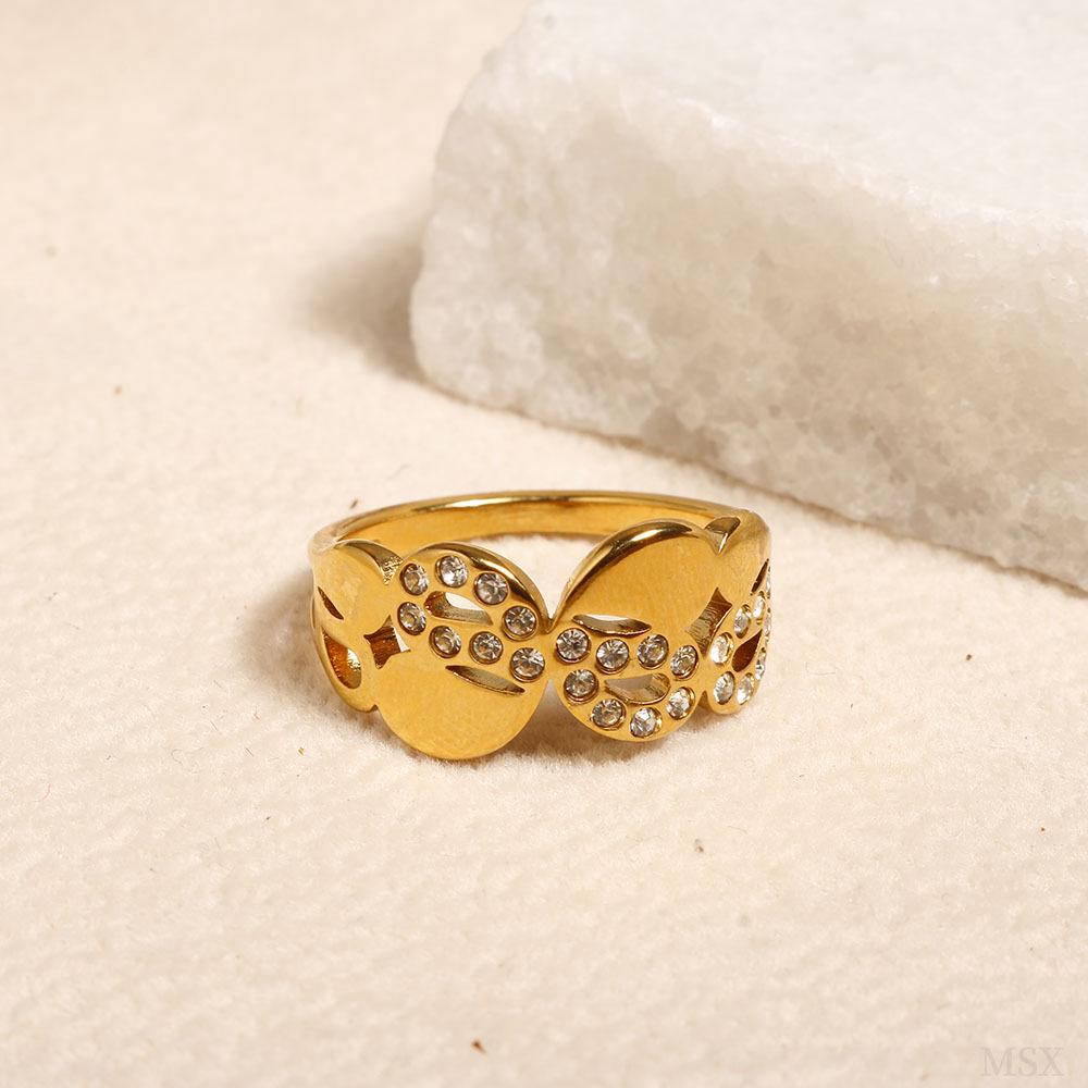 European and American Titanium Gold Diamond Inlaid Stacking Ring: Fashionable, Versatile, High-End Accessory for Women