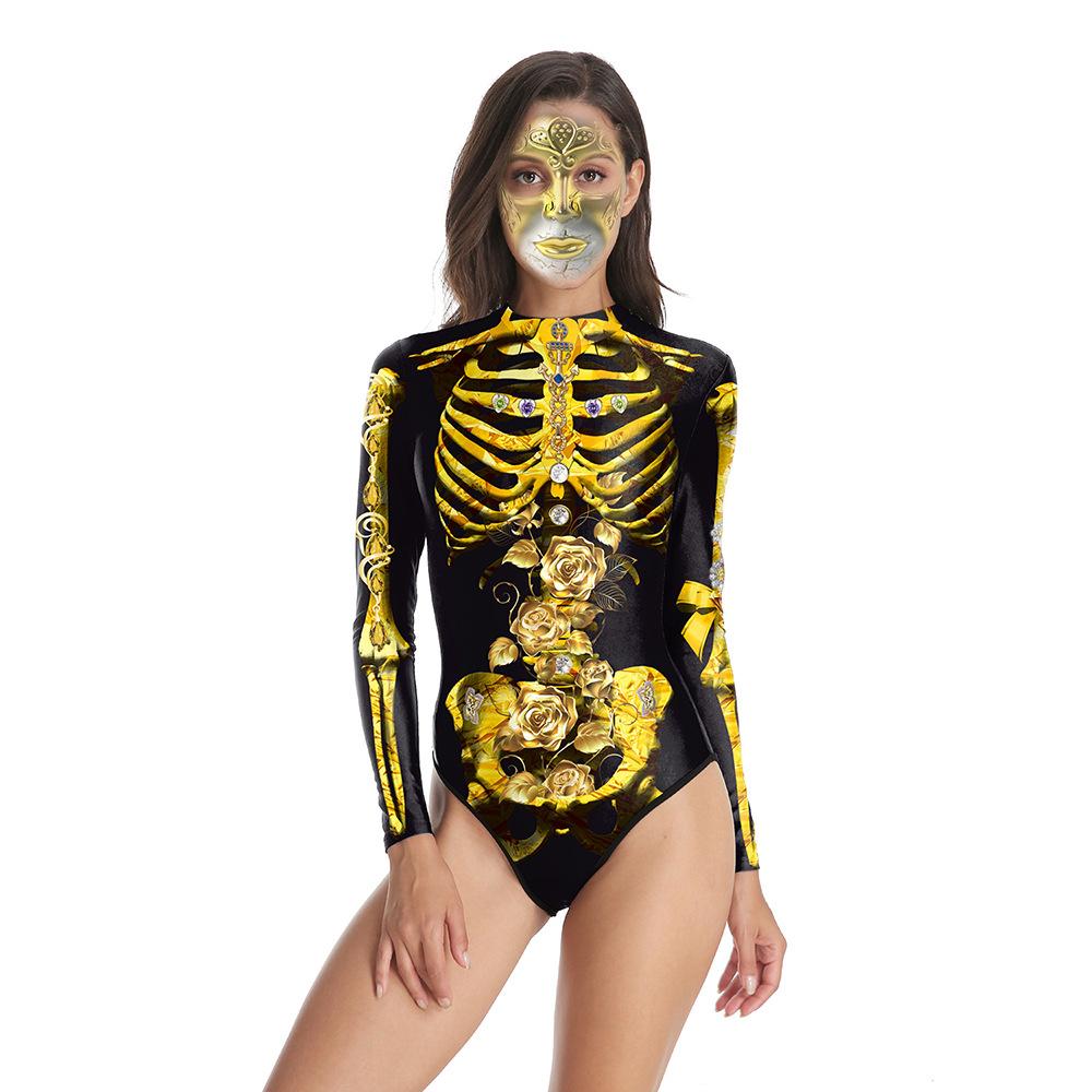 

Fashion women s new Halloween vest swimsuit women s skeleton digital printing swimsuit women S/M