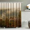 Autumn Forest House Shower Curtain: Foggy Morning In The Woods With Fireplace Smoke Fall Decor For Bathrooms