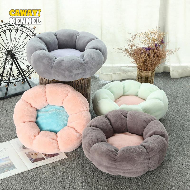 

CAWAYI KENNEL зимняя теплая кровать для собак, удобная круглая мягкая моющаяся кровать из кораллового флиса для собак, кошек, подушка для дома