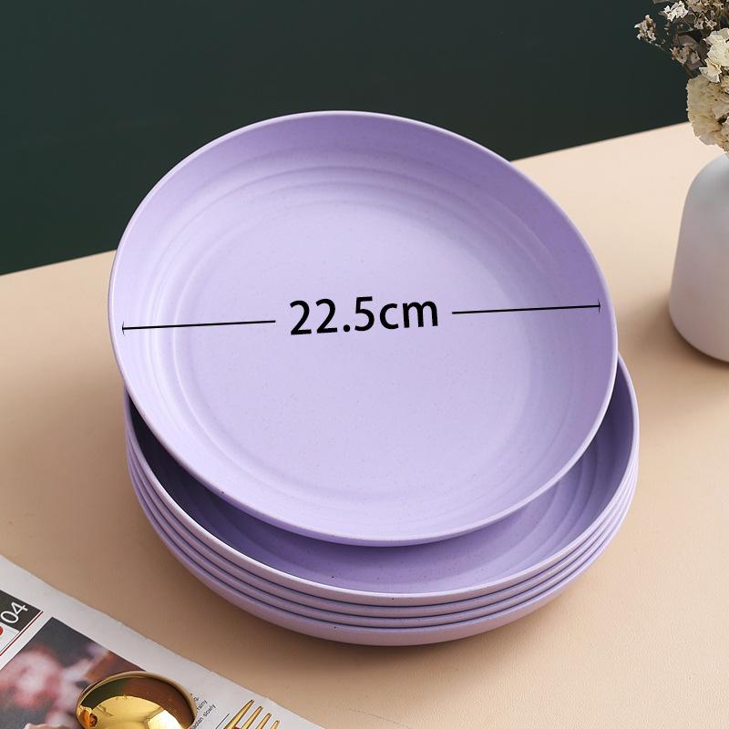 Wheat Straw Round Vegetable Plate Household Large Vegetable Plate Set Drop-Resistant Snack Plastic Plate Fruit Plate