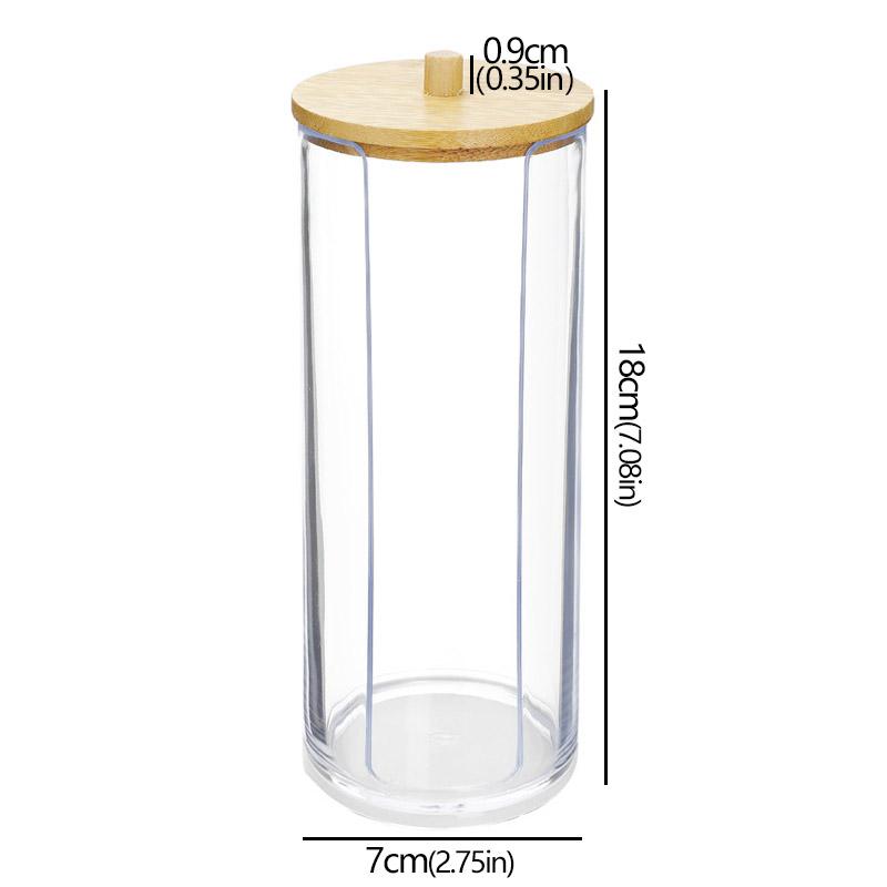 Acrylic Storage Box Bathroom Jar Makeup Organizer Cotton Round Pad Holder Cotton Holder Dispenser with Bamboo Lid Clear Plastic