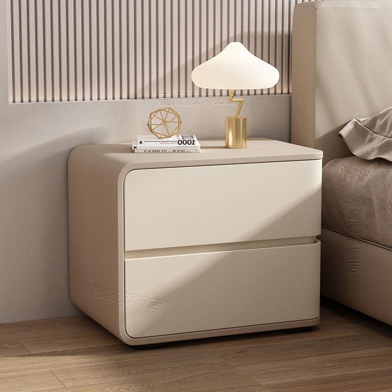 Modern Cream Leather Bedside Table - No Installation Needed