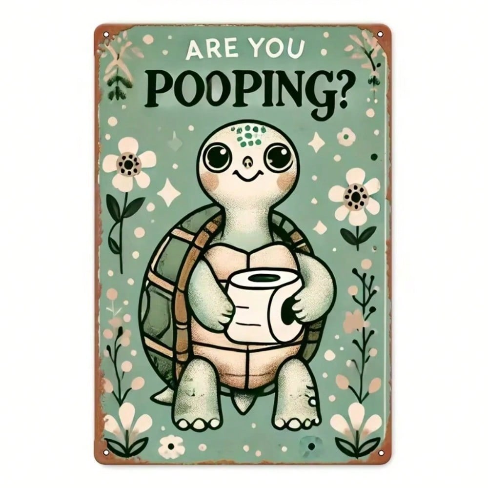 Vintage Metal Turtle Wall Art - Retro Tinplate Bathroom Decor 20x30 разноцветный