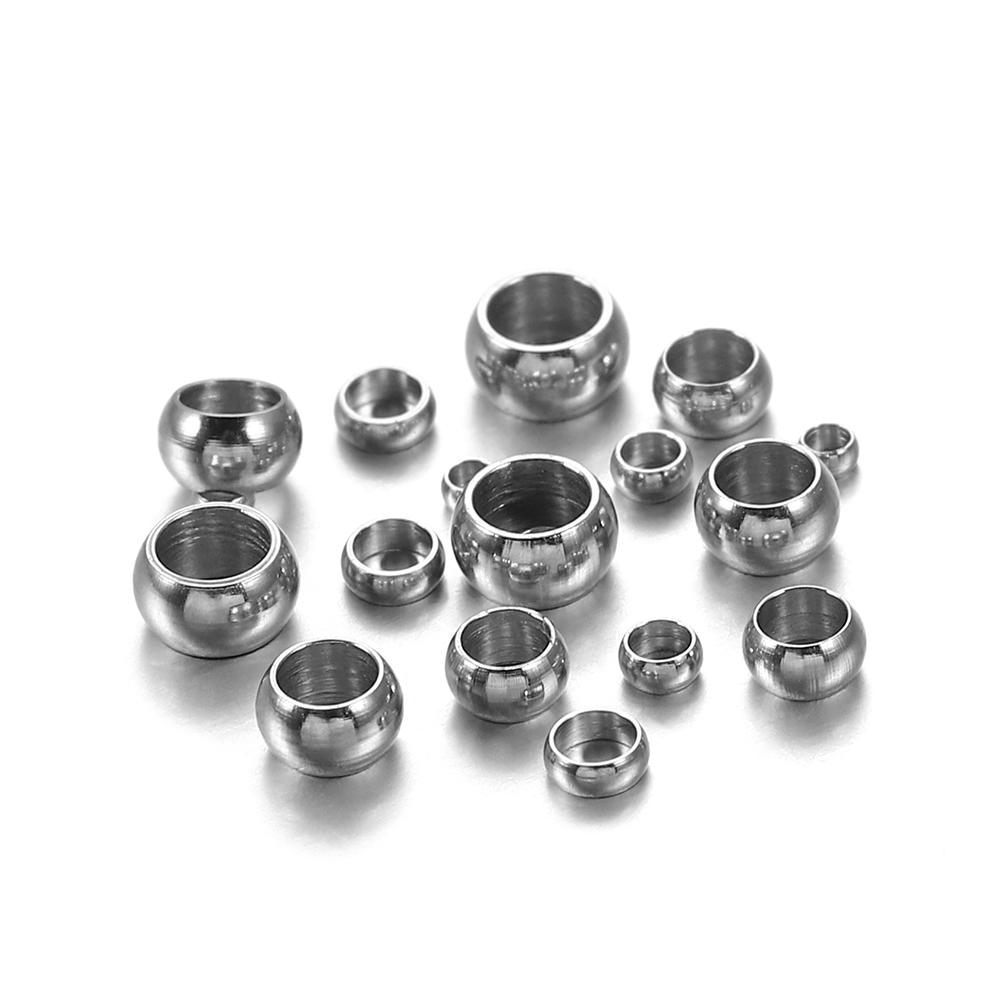 120Pcs/lot 1.5-4mm Stainless Steel Crimp End Beads Mixed Size Stopper Hole Ball Crimp End Loose Beads For DIY Jewelry Making