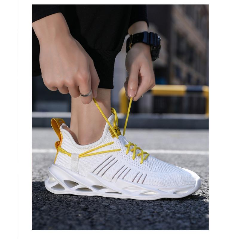 Tênis Esportivos Masculinos de Malha Respirável Antiderrapantes com Sola de Lâmina Calçados Casuais para Corrida com Cadarços Contrastantes