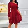 Women's Fall Long Sleeve Slanted Shoulder Color Waist Cinching Sexy Dress
