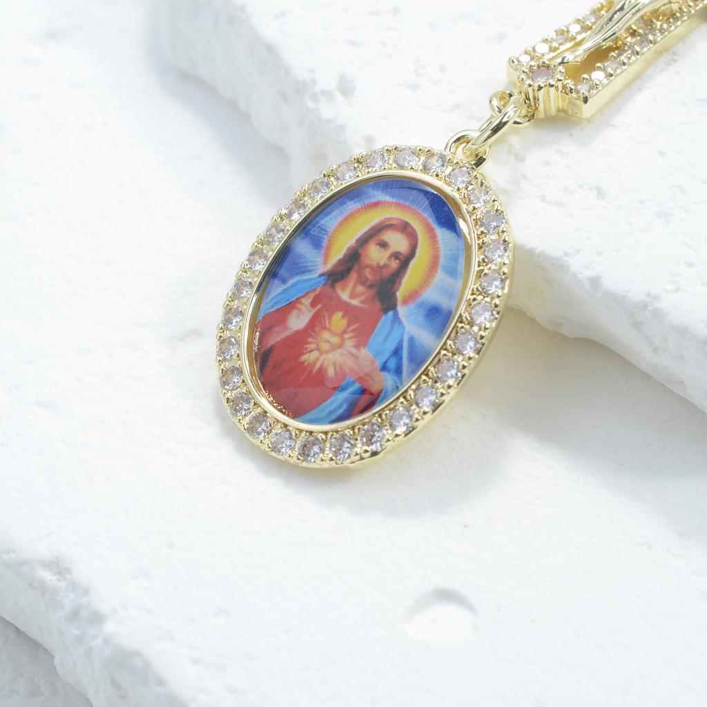 Christentum Katholisch Jesus Jungfrau Maria Zirkon 14K Gold Messing Religiös DIY Anhänger Charms Schlüsselanhänger Tasche Autoschlüsselanhänger Zubehör