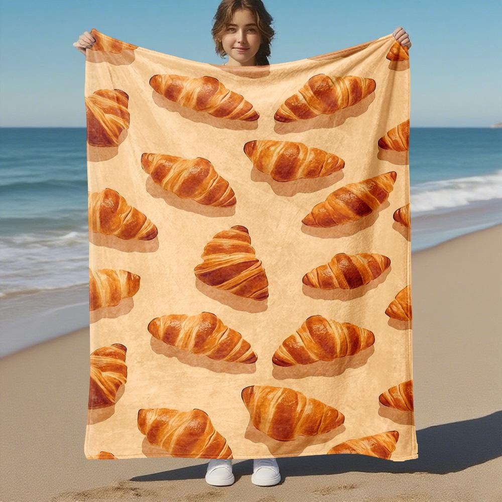 1PC Croissant bakeryOutdoor Flannel Blanket - Soft Plush Decor for Picnics, camping, Bedroom, Playroom, Office, or Lunch Break 1304A
