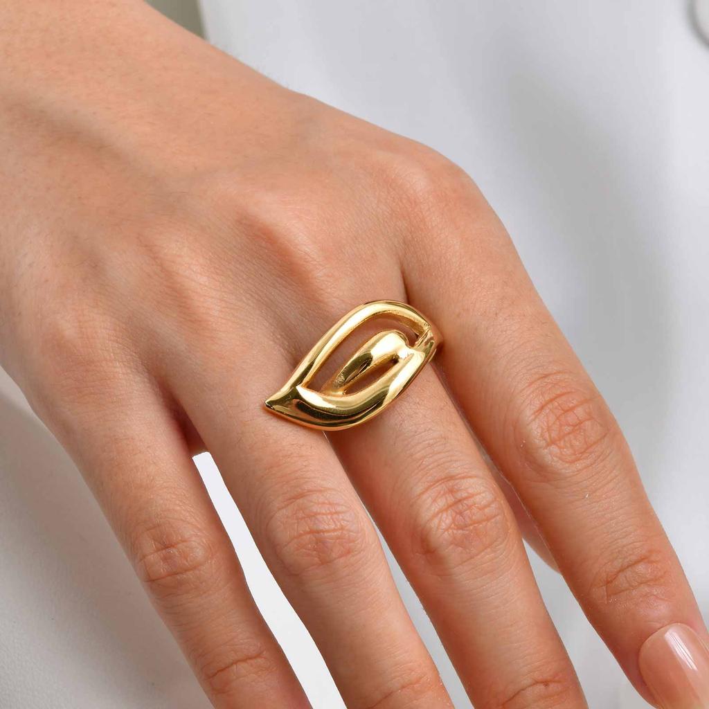 Minimalist Stainless Steel Hollow Geometric Ring for Women Wings Water Drop Shape Wedding Ring Gold-plated Creative Jewelry Gift